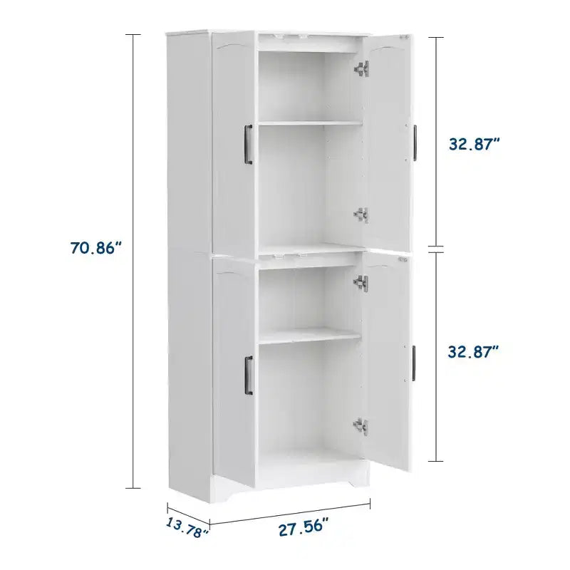 Meuble de rangement pour garde-manger de cuisine de ferme, armoire de rangement haute en bois de 180 cm avec 4 portes et étagères réglables, buffet autoportant pour salle à manger