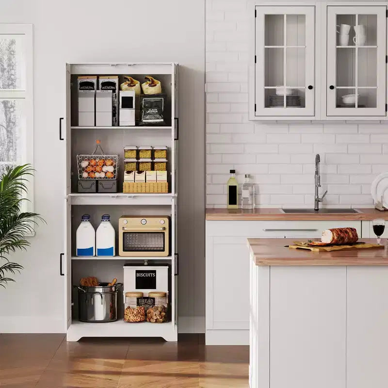 Meuble de rangement pour garde-manger de cuisine de ferme, armoire de rangement haute en bois de 180 cm avec 4 portes et étagères réglables, buffet autoportant pour salle à manger
