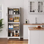 Meuble de rangement pour garde-manger de cuisine de ferme, armoire de rangement haute en bois de 180 cm avec 4 portes et étagères réglables, buffet autoportant pour salle à manger