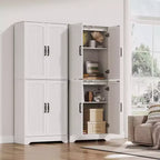 Meuble de rangement pour garde-manger de cuisine de ferme, armoire de rangement haute en bois de 180 cm avec 4 portes et étagères réglables, buffet autoportant pour salle à manger