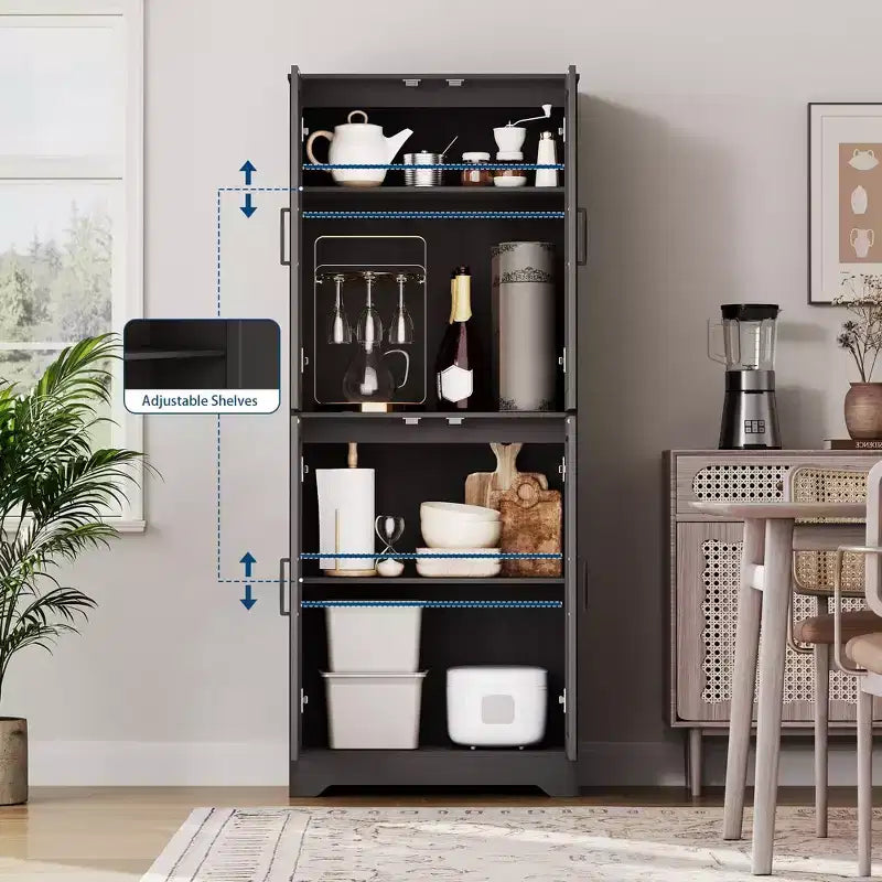 Meuble de rangement pour garde-manger de cuisine de ferme, armoire de rangement haute en bois de 180 cm avec 4 portes et étagères réglables, buffet autoportant pour salle à manger