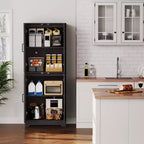 Meuble de rangement pour garde-manger de cuisine de ferme, armoire de rangement haute en bois de 180 cm avec 4 portes et étagères réglables, buffet autoportant pour salle à manger