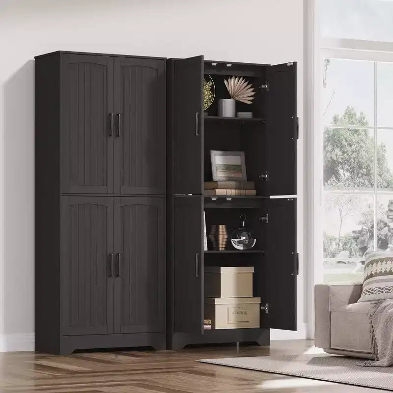 Meuble de rangement pour garde-manger de cuisine de ferme, armoire de rangement haute en bois de 180 cm avec 4 portes et étagères réglables, buffet autoportant pour salle à manger