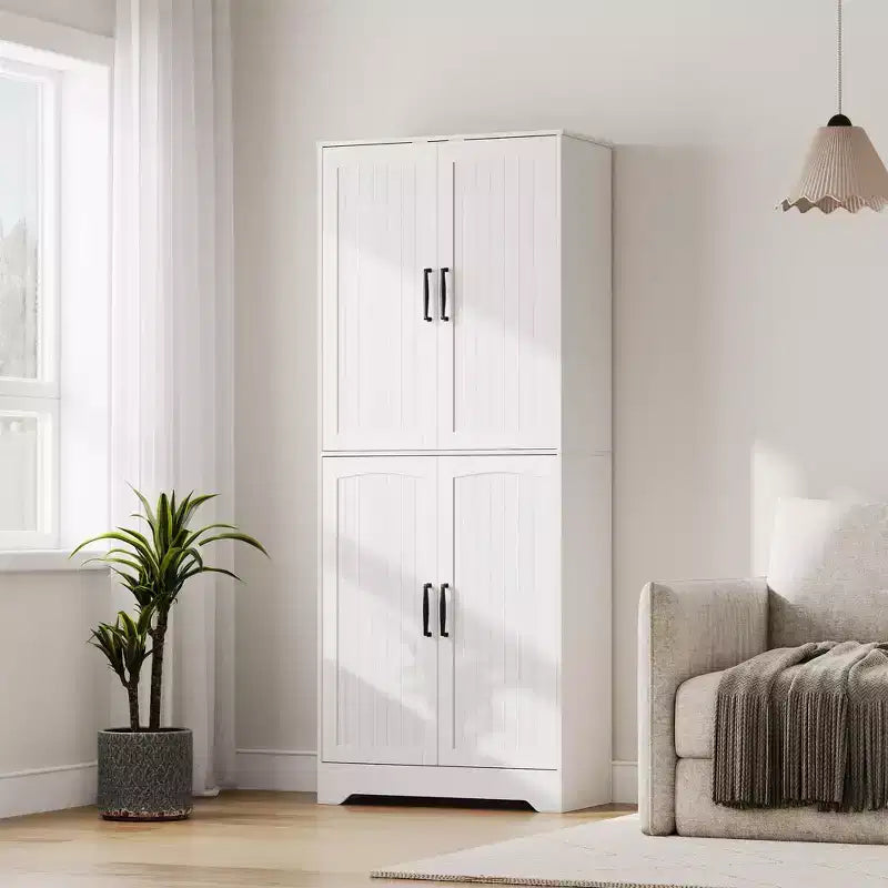 Meuble de rangement pour garde-manger de cuisine de ferme, armoire de rangement haute en bois de 180 cm avec 4 portes et étagères réglables, buffet autoportant pour salle à manger