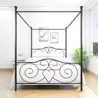 Cadre de lit en métal à baldaquin Queen Size avec tête et pied de lit, conception silencieuse sans bruit pour chambre à coucher