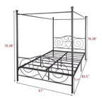 Cadre de lit en métal à baldaquin Queen Size avec tête et pied de lit, conception silencieuse sans bruit pour chambre à coucher