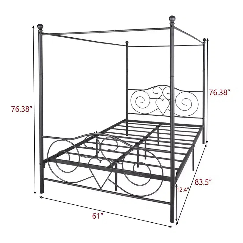 Cadre de lit en métal à baldaquin Queen Size avec tête et pied de lit, conception silencieuse sans bruit pour chambre à coucher