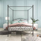 Cadre de lit en métal à baldaquin Queen Size avec tête et pied de lit, conception silencieuse sans bruit pour chambre à coucher