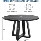 Table à manger ronde de 47 po, base croisée en bois noir, pour cuisine, salle à manger ou salon, 4 à 6 places