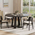 Table à manger ronde de 47 po, base croisée en bois noir, pour cuisine, salle à manger ou salon, 4 à 6 places