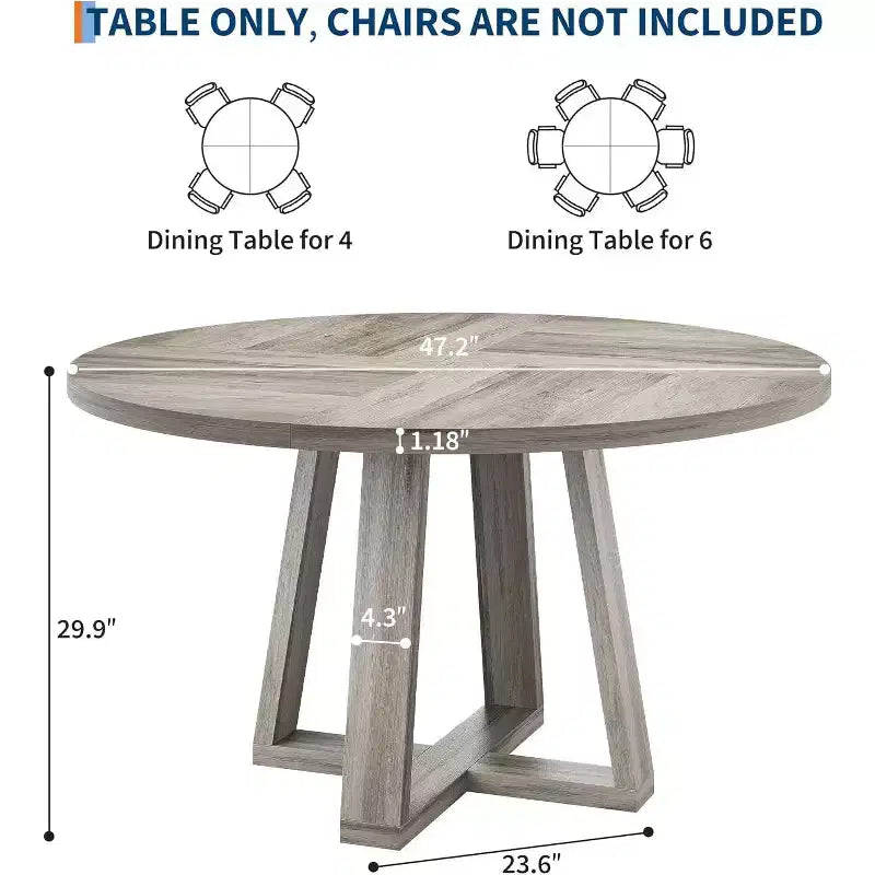 Table à manger ronde de 47 po, base croisée en bois noir, pour cuisine, salle à manger ou salon, 4 à 6 places