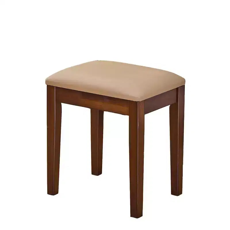 Coiffeuse élégante, Table de maquillage moderne avec tabouret, miroir, grandes étagères, tiroir et meuble de rangement - Noyer