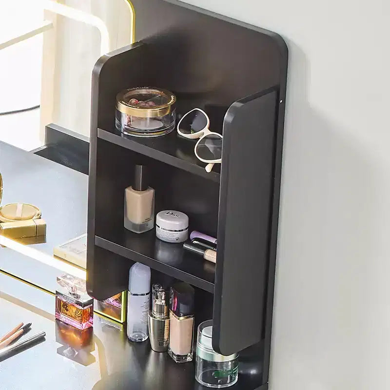 Coiffeuse moderne avec tabouret, coiffeuse 3 couleurs avec 4 tiroirs, coiffeuse peu encombrante pour salon, chambre, noir