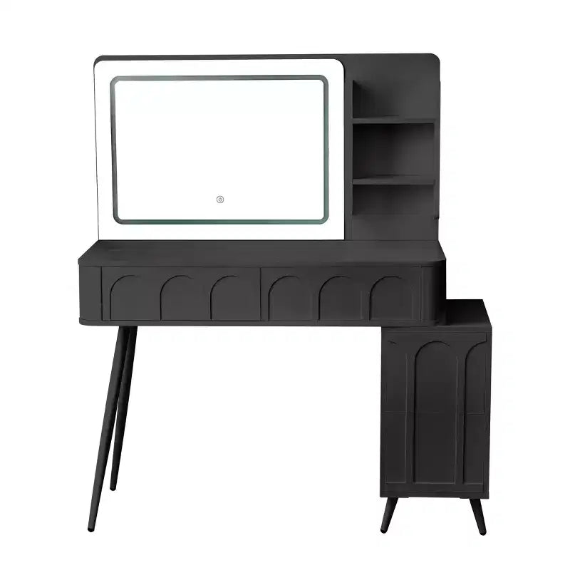 Coiffeuse moderne avec tabouret, coiffeuse 3 couleurs avec 4 tiroirs, coiffeuse peu encombrante pour salon, chambre, noir