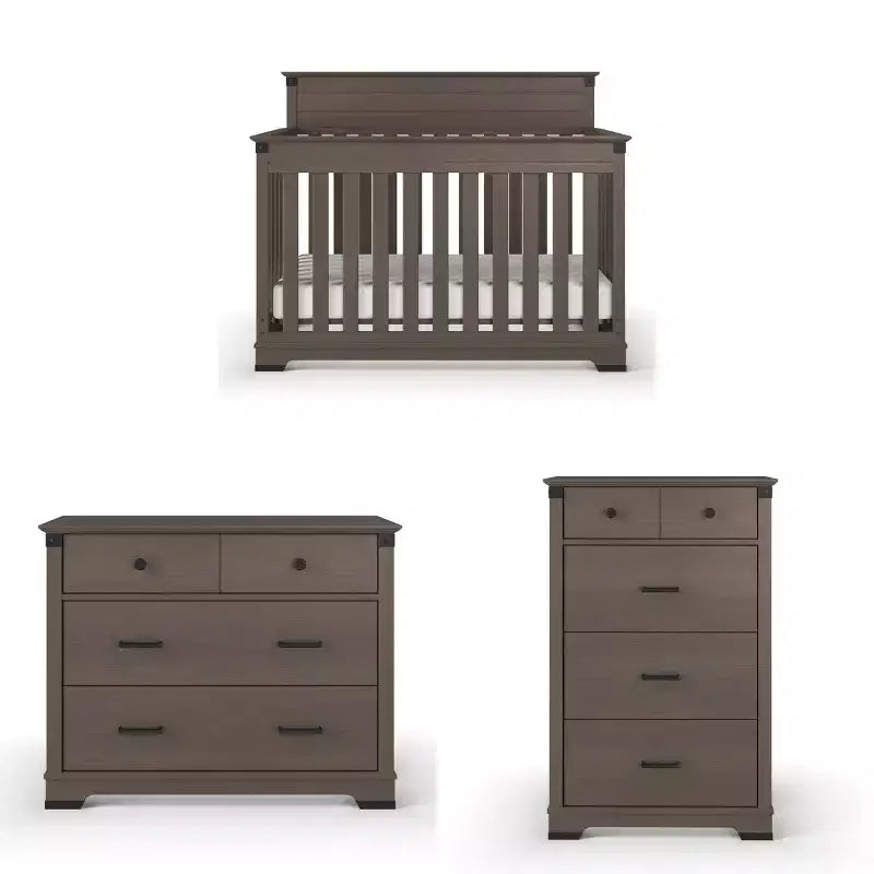Chambre de bébé Redmond, ensemble 3 pièces avec lit, commode et chiffonnier, inclut un lit convertible 4-en-1, une commode et un chiffonnier