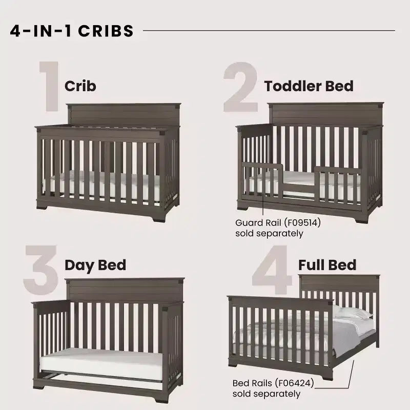 Chambre de bébé Redmond, ensemble 3 pièces avec lit, commode et chiffonnier, inclut un lit convertible 4-en-1, une commode et un chiffonnier