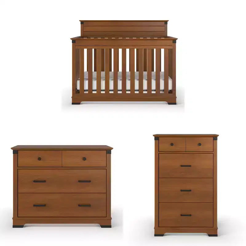 Chambre de bébé Redmond, ensemble 3 pièces avec lit, commode et chiffonnier, inclut un lit convertible 4-en-1, une commode et un chiffonnier