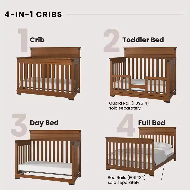 Chambre de bébé Redmond, ensemble 3 pièces avec lit, commode et chiffonnier, inclut un lit convertible 4-en-1, une commode et un chiffonnier