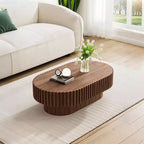 Table Basse Ovale, Piétement Cannelé Mid-Century, Accent Bois pour Salon, Chambre, Appartement, Bureau, Petit Espace