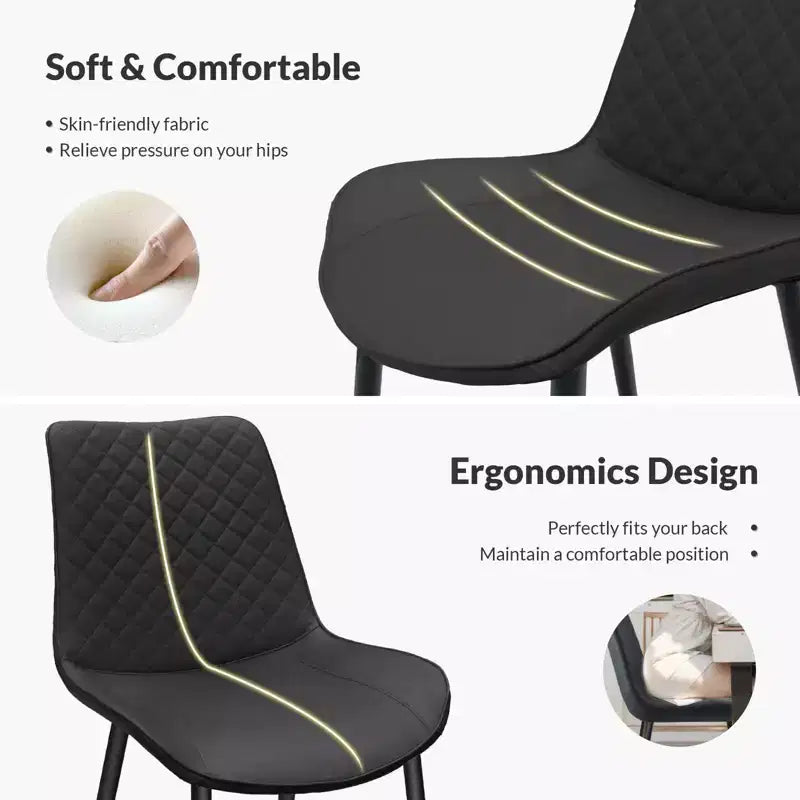Chaises de salle à manger modernes, lot de 4 avec pieds en métal, chaises de salle à manger rembourrées avec motif en losange, chaises de salle à manger pour la maison, noir