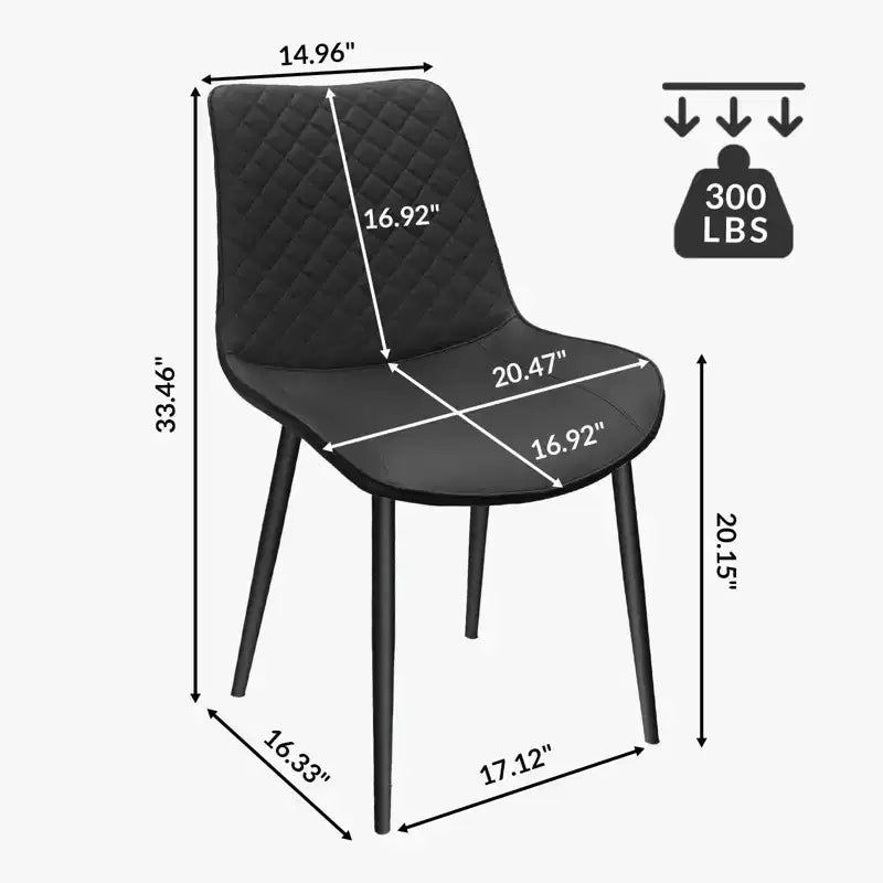 Chaises de salle à manger modernes, lot de 4 avec pieds en métal, chaises de salle à manger rembourrées avec motif en losange, chaises de salle à manger pour la maison, noir