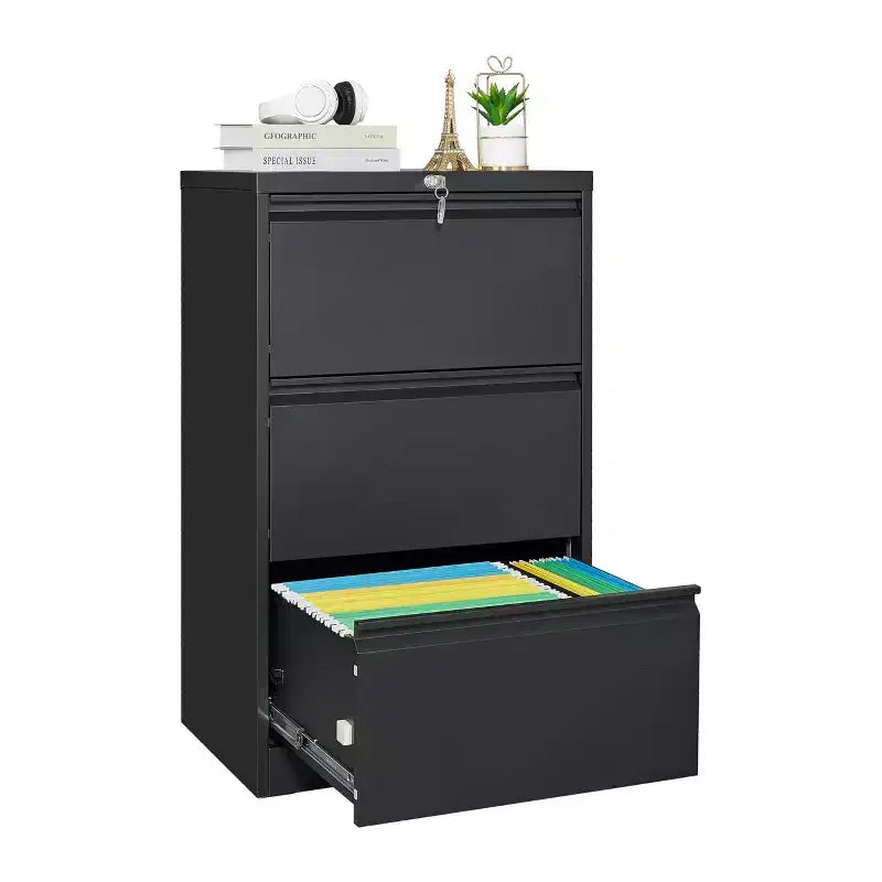 Classeur latéral à 3 tiroirs avec serrure, armoire de classement en acier pour bureau