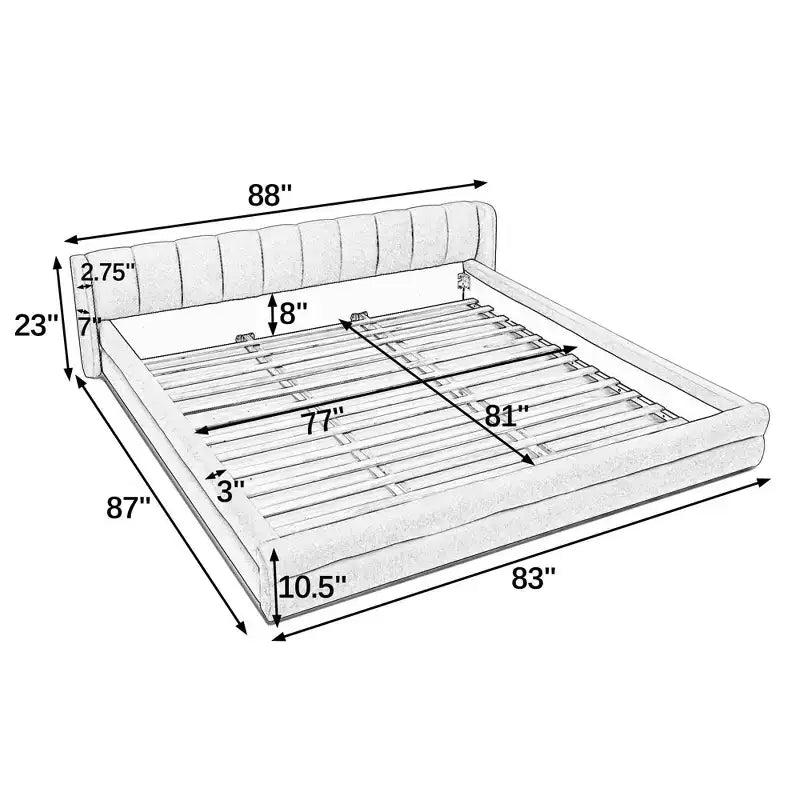 Lit King Size rembourré avec tête de lit Cadre solide Tissu chenille Cadre solide pour Chambre Bleu Vert