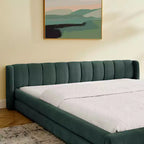 Lit King Size rembourré avec tête de lit Cadre solide Tissu chenille Cadre solide pour Chambre Bleu Vert