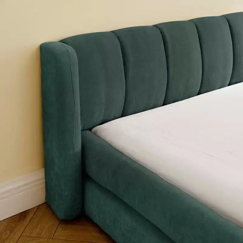 Lit King Size rembourré avec tête de lit Cadre solide Tissu chenille Cadre solide pour Chambre Bleu Vert