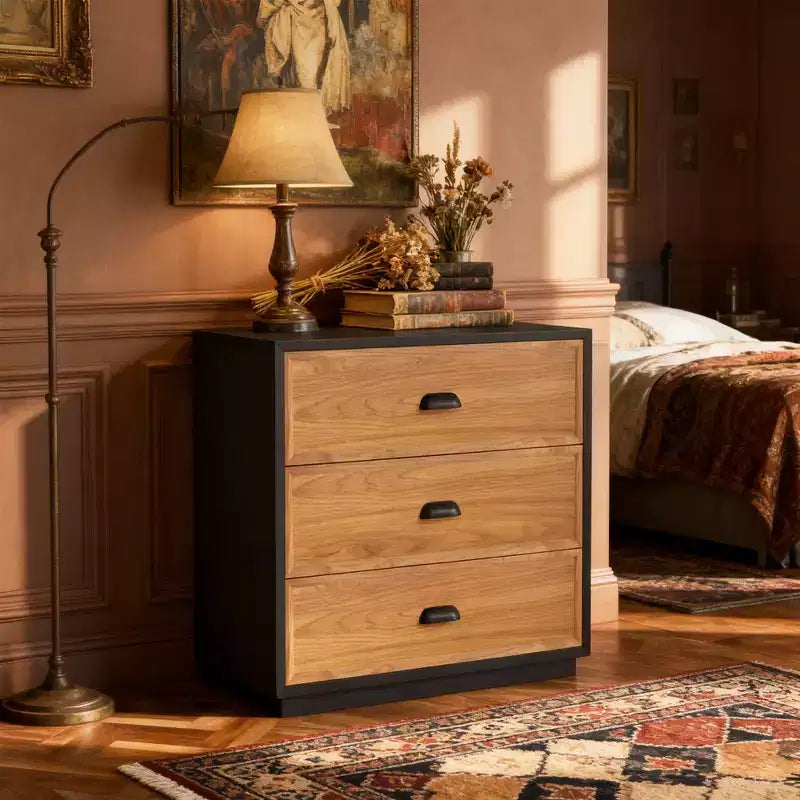 Table de chevet rustique en bois massif 31.49 avec 3 tiroirs, style campagnard