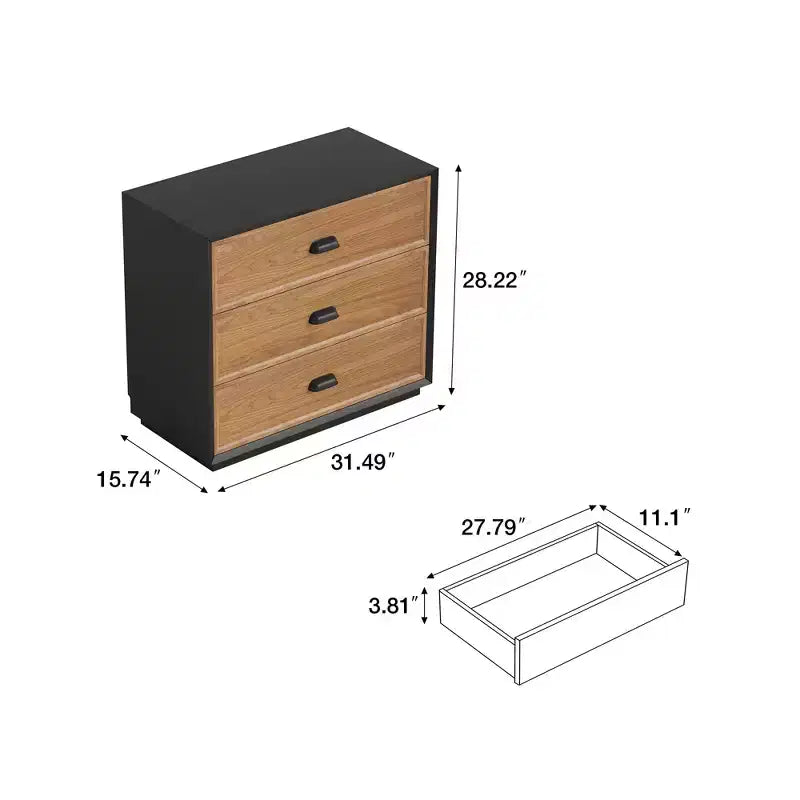 Table de chevet rustique en bois massif 31.49 avec 3 tiroirs, style campagnard