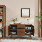 Bahut Mid-Century 47.3, Meuble de Rangement avec 2 Portes et 3 Tiroirs pour Entrée, Salon, Salle à Manger, Cuisine