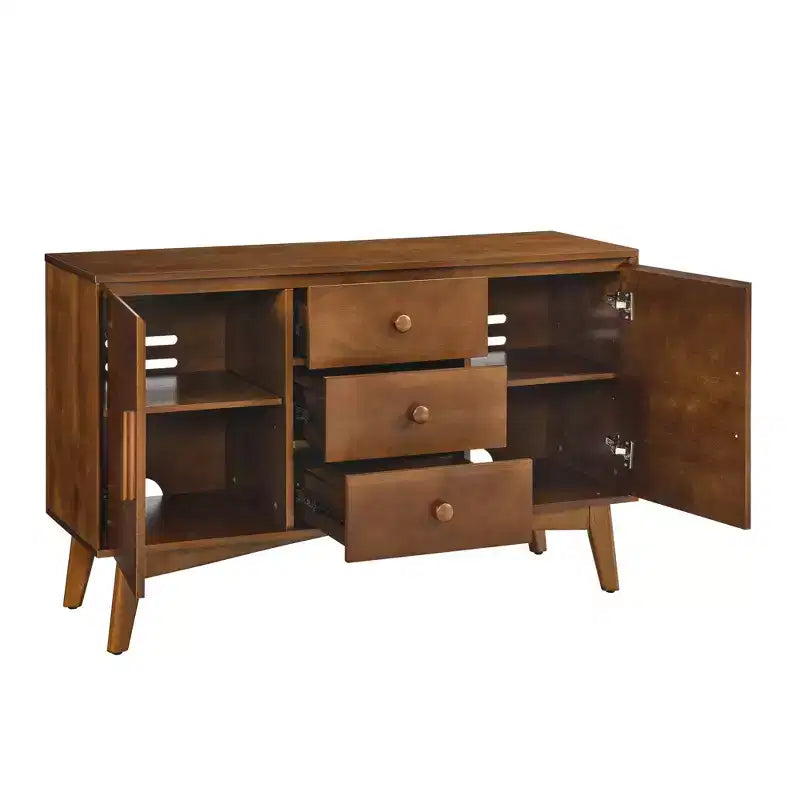 Bahut Mid-Century 47.3, Meuble de Rangement avec 2 Portes et 3 Tiroirs pour Entrée, Salon, Salle à Manger, Cuisine
