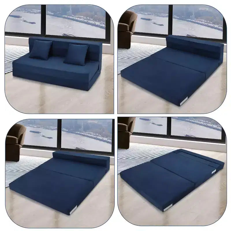 Canapé-Lit Pliant Convertible Polyvalent – Futon Paresseux 4-en-1 de Taille Double avec Oreillers, Mousse Haute Densité, Chaise Longue Pliable