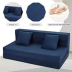 Canapé-Lit Pliant Convertible Polyvalent – Futon Paresseux 4-en-1 de Taille Double avec Oreillers, Mousse Haute Densité, Chaise Longue Pliable