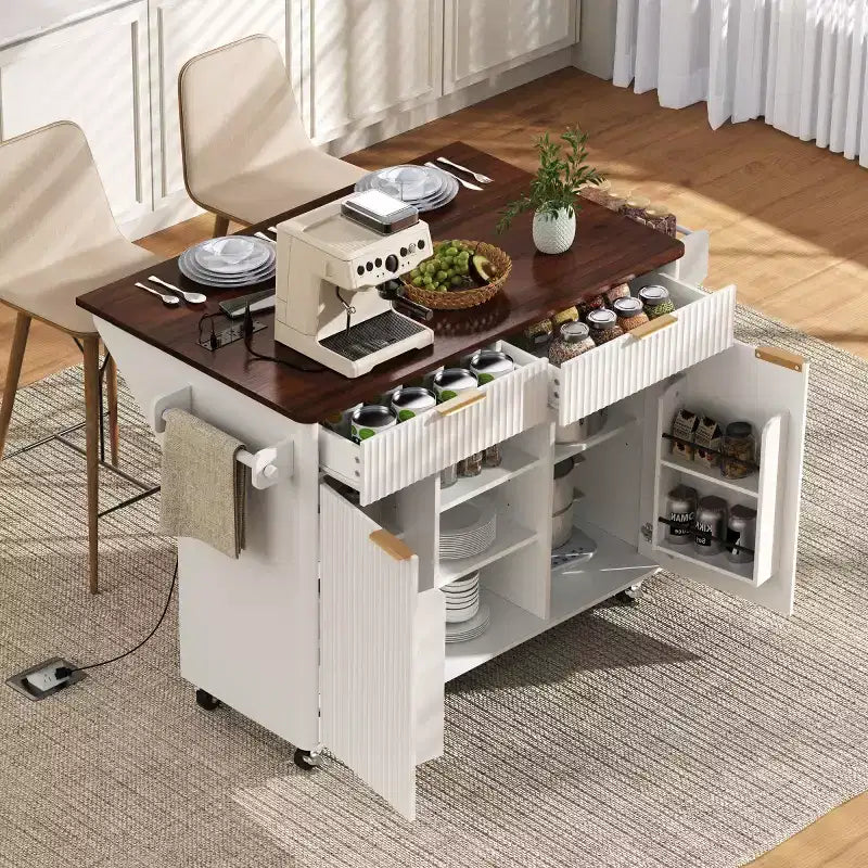 Îlot de cuisine mobile de 52 po Farmhouse avec abattant