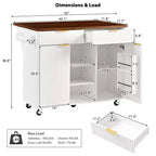 Îlot de cuisine mobile de 52 po Farmhouse avec abattant