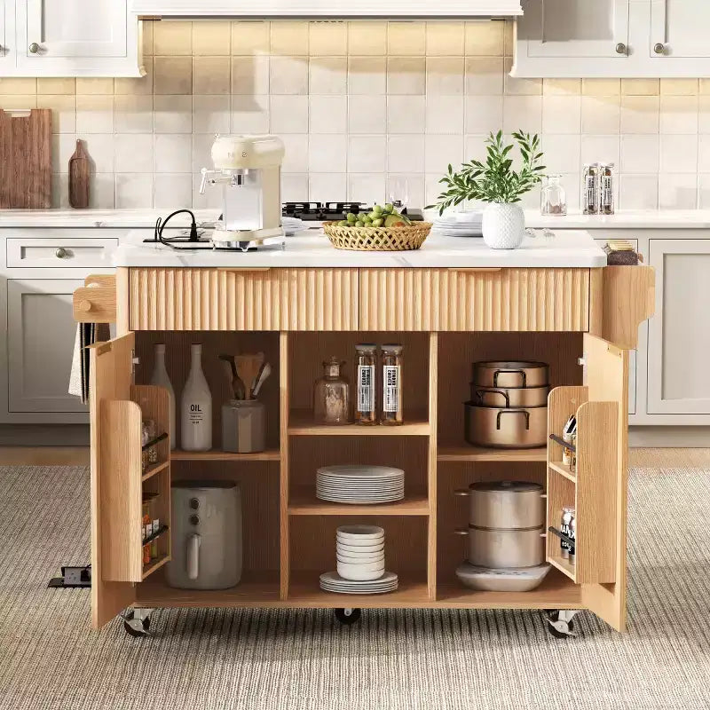 Îlot de cuisine mobile de 52 po Farmhouse avec abattant