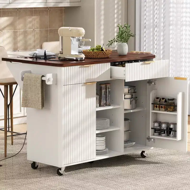 Îlot de cuisine mobile de 52 po Farmhouse avec abattant
