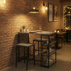 Ensemble table de cuisine 3 pièces avec étagères de rangement et 2 tabourets de bar - Table à manger en fer et bois pour petits espaces, appartements