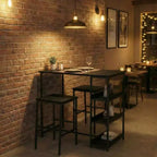 Ensemble table de cuisine 3 pièces avec étagères de rangement et 2 tabourets de bar - Table à manger en fer et bois pour petits espaces, appartements