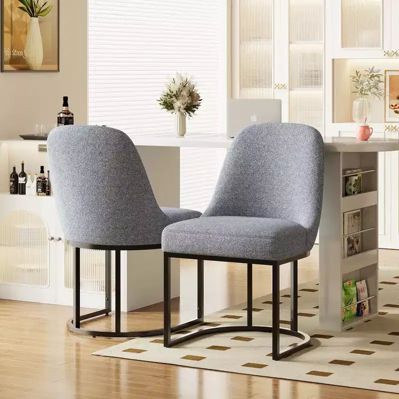 Lot de 2 chaises de salle à manger rembourrées avec cadre en métal robuste et dossier incurvé, pieds réglables en hauteur pour la cuisine et le salon