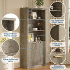 Étagère haute de 180 cm de style ferme moderne avec tiroir et portes, meuble de rangement autonome à 5 niveaux et étagère de présentation pour bureau à domicile ou salon