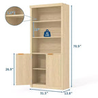 Étagère haute de 180 cm de style ferme moderne avec tiroir et portes, meuble de rangement autonome à 5 niveaux et étagère de présentation pour bureau à domicile ou salon