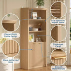 Étagère haute de 180 cm de style ferme moderne avec tiroir et portes, meuble de rangement autonome à 5 niveaux et étagère de présentation pour bureau à domicile ou salon