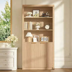 Étagère haute de 180 cm de style ferme moderne avec tiroir et portes, meuble de rangement autonome à 5 niveaux et étagère de présentation pour bureau à domicile ou salon