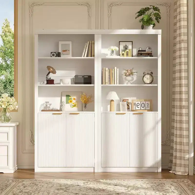 Étagère haute de 180 cm de style ferme moderne avec tiroir et portes, meuble de rangement autonome à 5 niveaux et étagère de présentation pour bureau à domicile ou salon