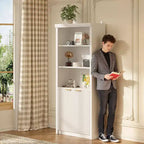 Étagère haute de 180 cm de style ferme moderne avec tiroir et portes, meuble de rangement autonome à 5 niveaux et étagère de présentation pour bureau à domicile ou salon