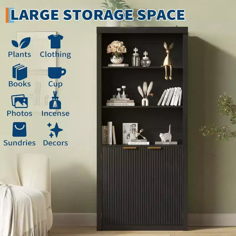 Étagère haute de 180 cm de style ferme moderne avec tiroir et portes, meuble de rangement autonome à 5 niveaux et étagère de présentation pour bureau à domicile ou salon