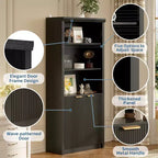Étagère haute de 180 cm de style ferme moderne avec tiroir et portes, meuble de rangement autonome à 5 niveaux et étagère de présentation pour bureau à domicile ou salon